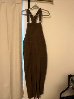 Women's Brown Cotton Utility barrel Overalls